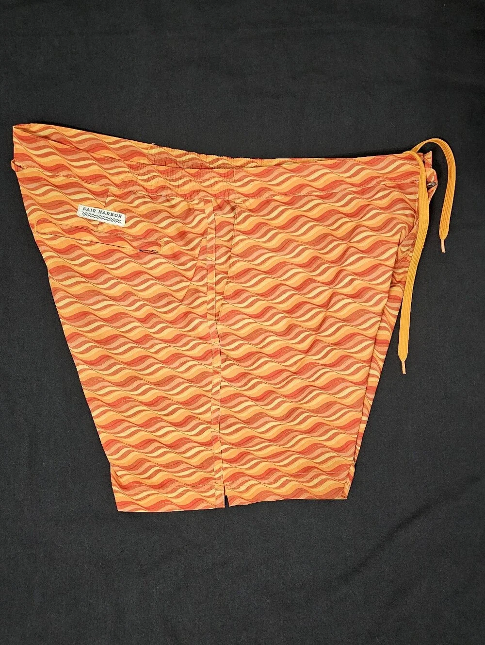 Fair Harbor Orange Retro Wave Print Swim Trunks Shorts Size 33 Sustainable Beach